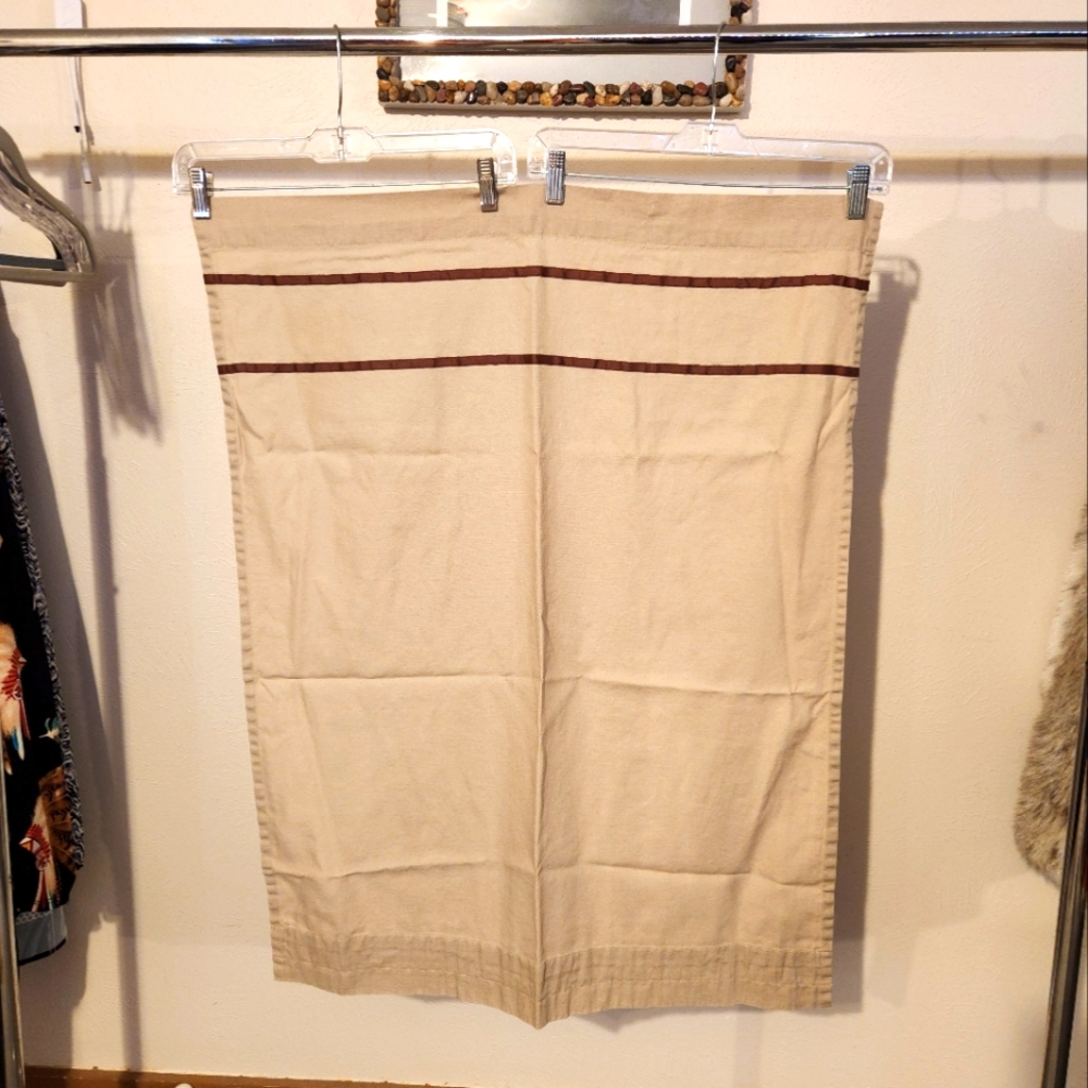 Pair Of Beige Brown Striped Cotton Curtains